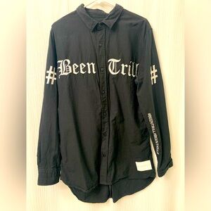 BEEN TRILL Shirt Mens L Black Brushed Cotton Button Up  #BEENTRILL#